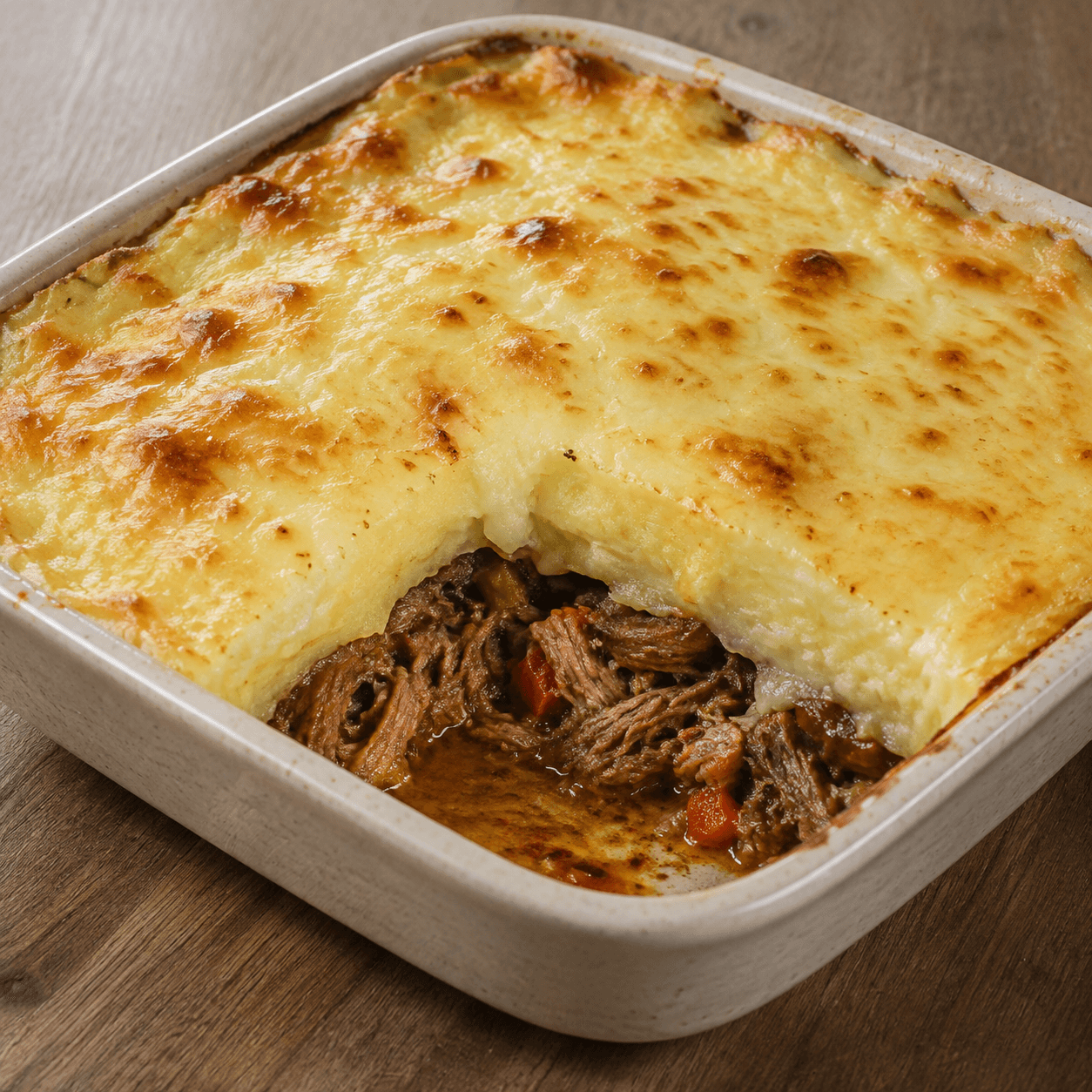 Pastel de papa con carne braseada y queso