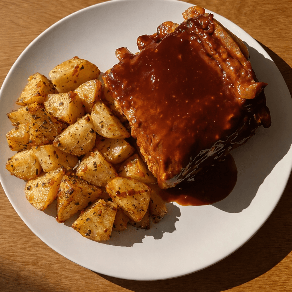 Ribs BBQ con papas rústicas