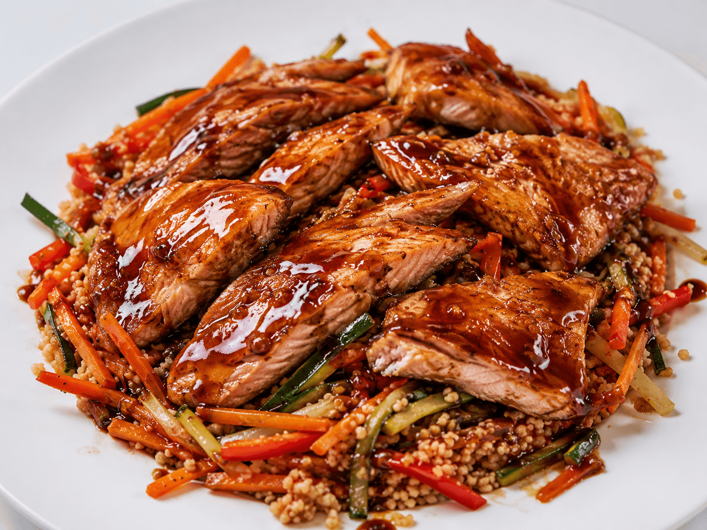 Trucha con couscous revuelto con vegetales