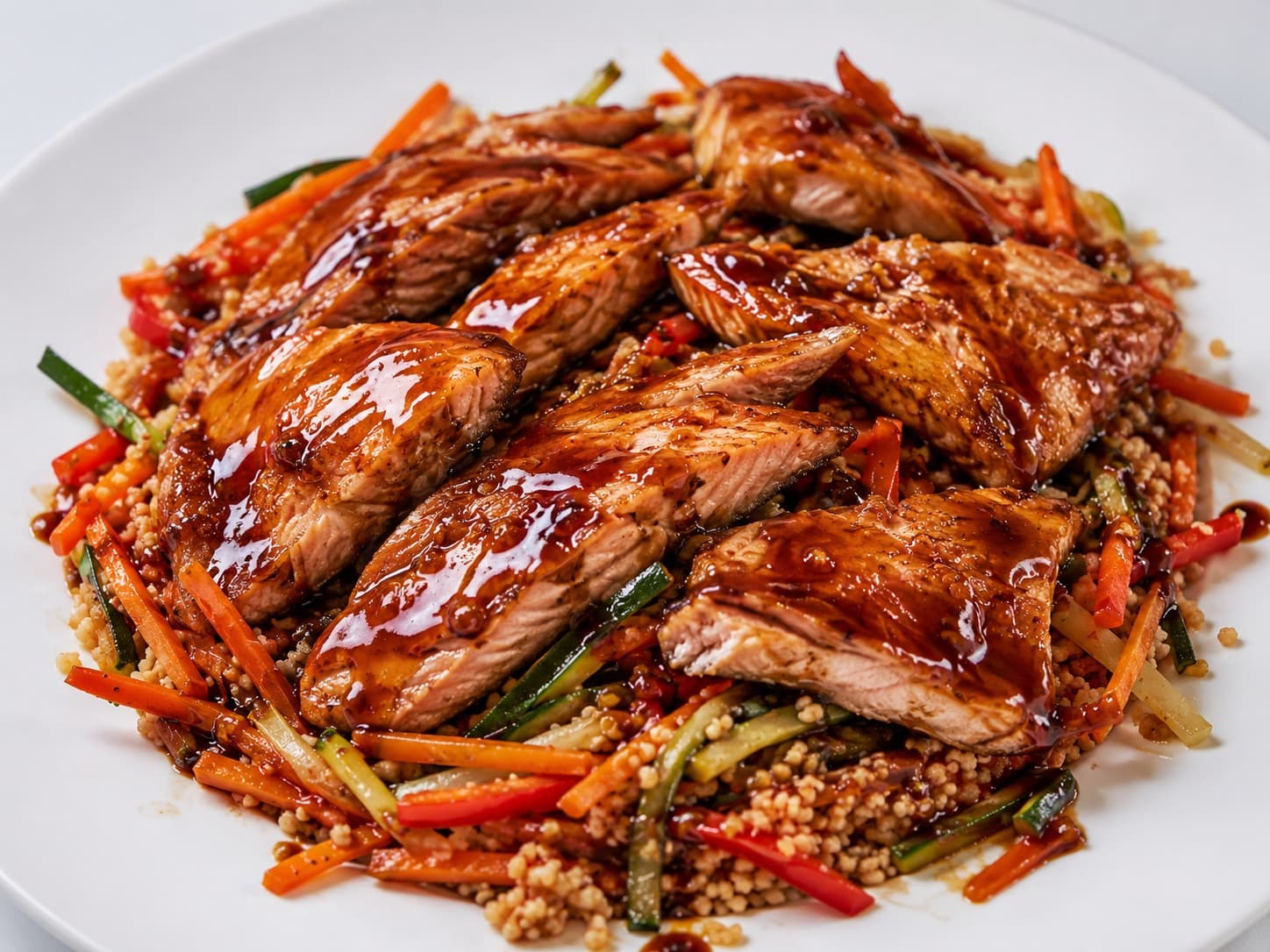 Trucha con couscous revuelto con vegetales
