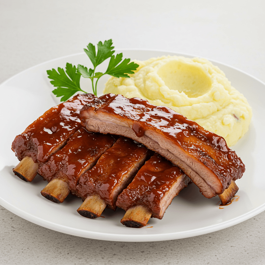 Ribs BBQ con cremoso de papas