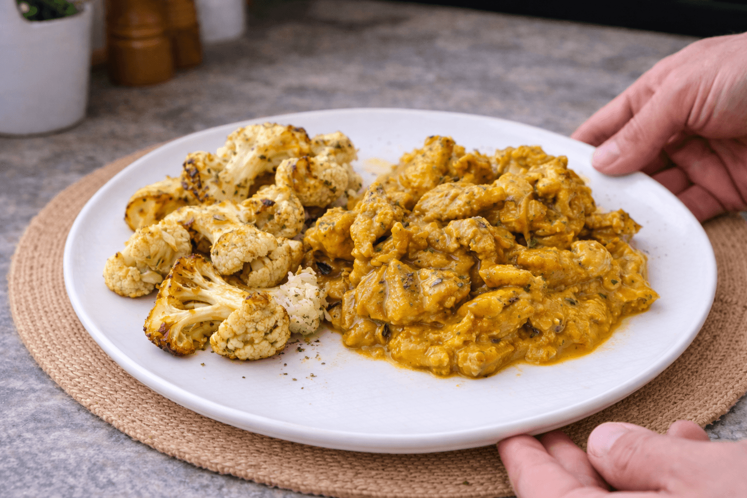 Pollo al curry con coliflor