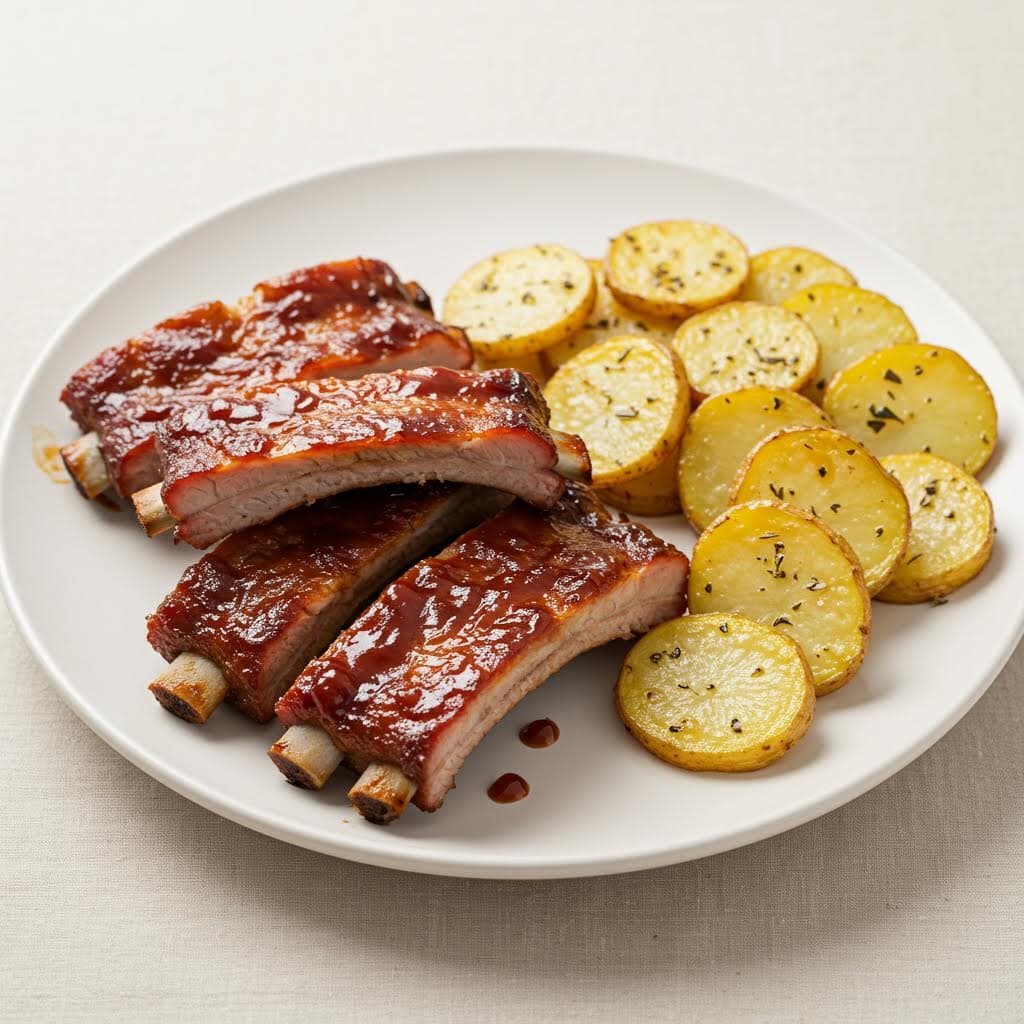 Ribs BBQ con papas al horno