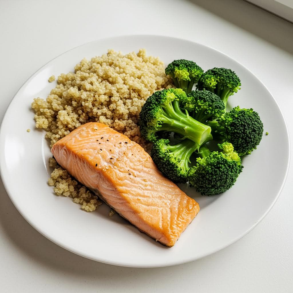 Salmón al horno con quinoa y brócoli