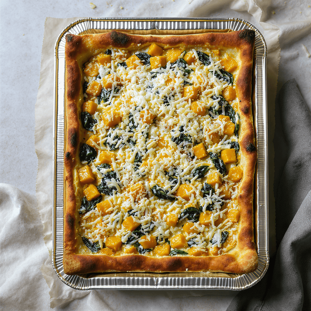 Tarta tricolor calabaza, espinaca, ricota y queso